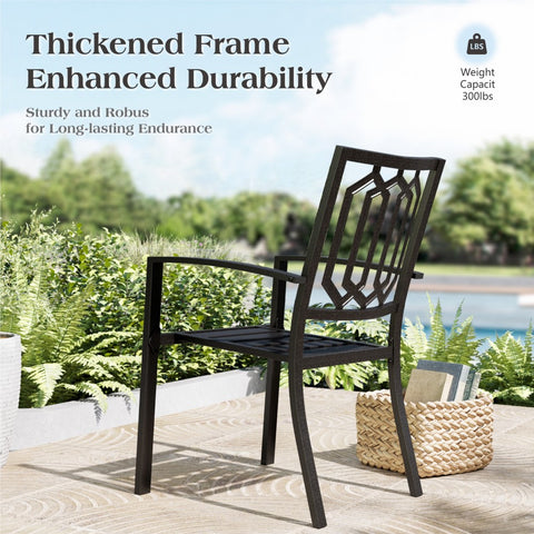 PHI VILLA 9-Piece Patio Dining Set Extra-large Square Table & Stackable Steel Fixed Chairs