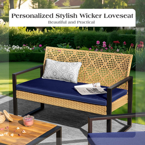PHI VILLA 4-Piece Contemporary Rattan-wood Patio Conversation Set