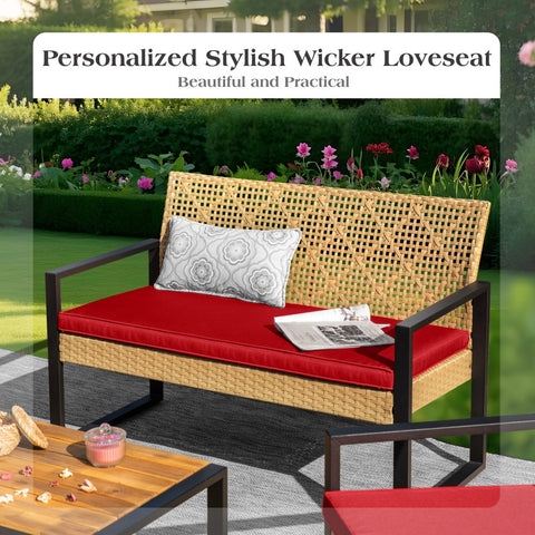 PHI VILLA 4-Piece Contemporary Rattan-wood Patio Conversation Set