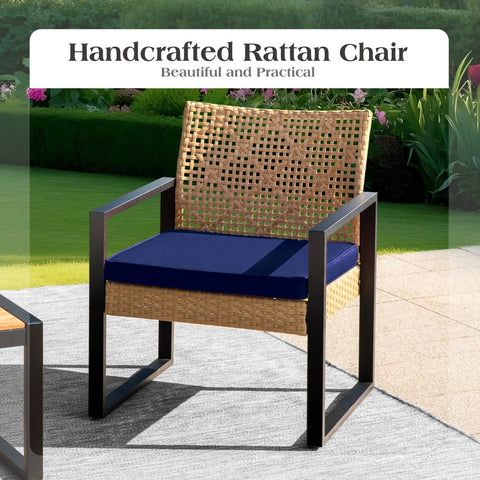 PHI VILLA 4-Piece Contemporary Rattan-wood Patio Conversation Set