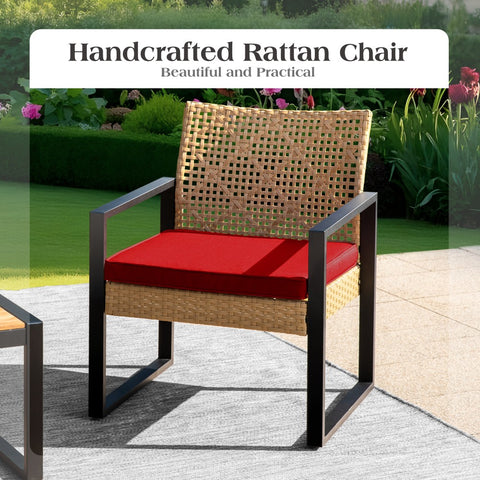 PHI VILLA 4-Piece Contemporary Rattan-wood Patio Conversation Set