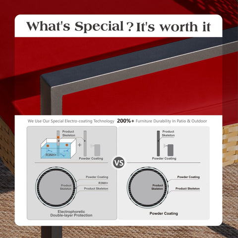 PHI VILLA 4-Piece Contemporary Rattan-wood Patio Conversation Set