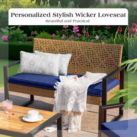 PHI VILLA 4-Piece Contemporary Rattan-wood Patio Conversation Set