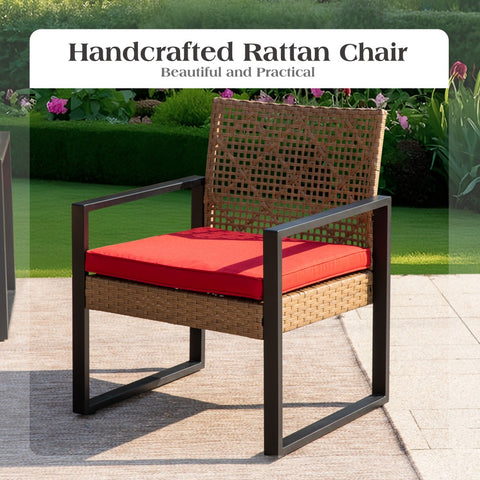 PHI VILLA 4-Piece Contemporary Rattan-wood Patio Conversation Set