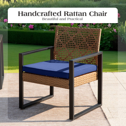 PHI VILLA 4-Piece Contemporary Rattan-wood Patio Conversation Set