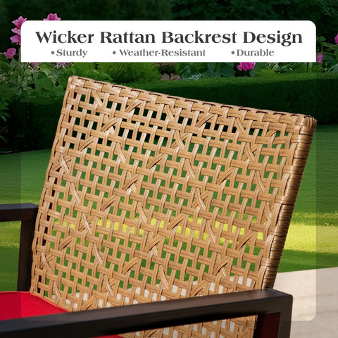 PHI VILLA 4-Piece Contemporary Rattan-wood Patio Conversation Set