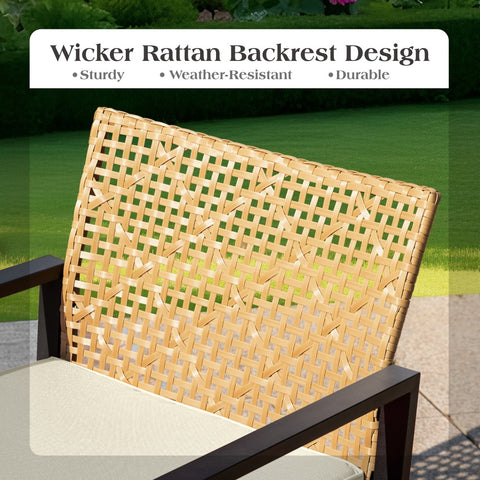 PHI VILLA 4-Piece Contemporary Rattan-wood Patio Conversation Set