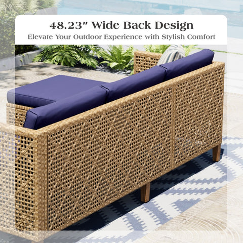Boho Style Outdoor Wicker Conversation Sofa set with Acacia Wood Coffee Table - Sophia & William