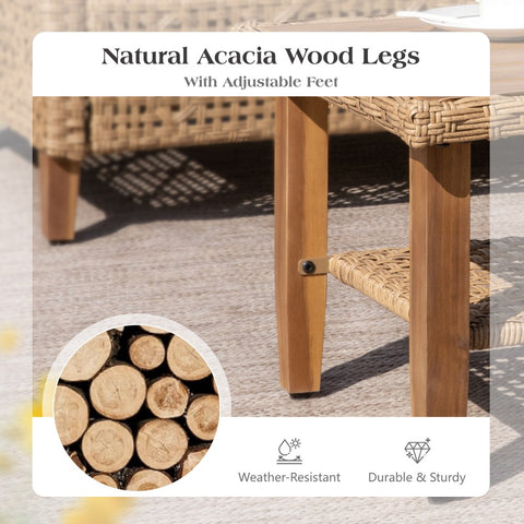 Boho Style Outdoor Wicker Conversation Sofa set with Acacia Wood Coffee Table - Sophia & William