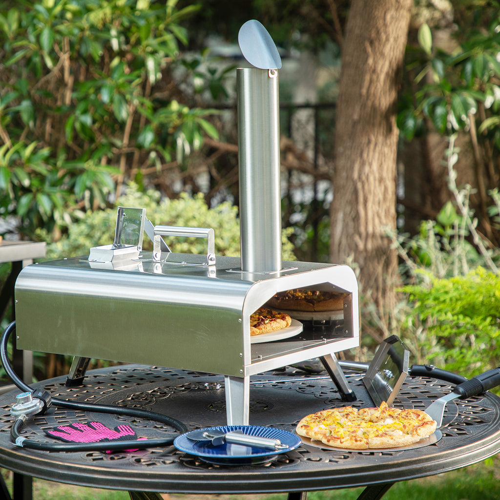 Wood Pellet / Propane Portable BBQ Pizza Oven with Turning Disc for