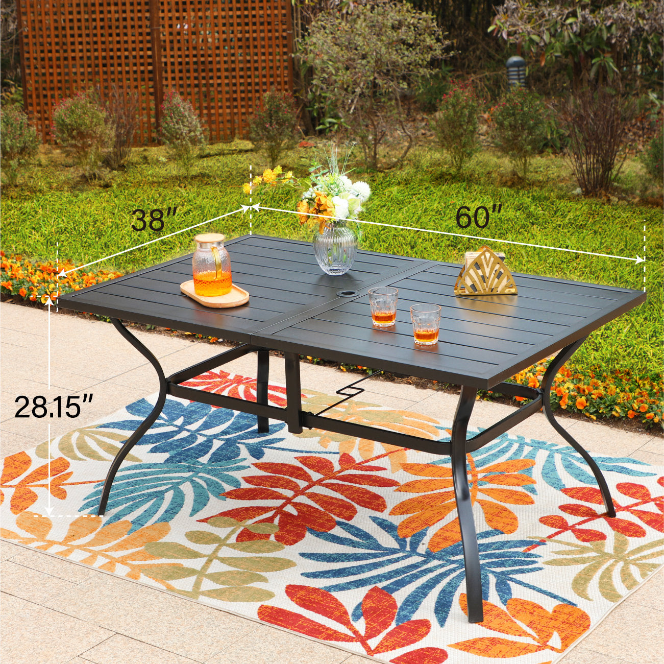 Phi Villa 6-Seat Outdoor Metal Dining Table with Umbrella Hole