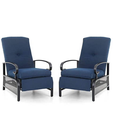 PHI VILLA Adjustable Patio Metal Relaxing Recliner Lounge Chair