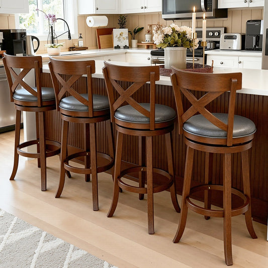 Phi Villa 360° Swivel Retro Wooden Counter Height Bar Stools with Backs