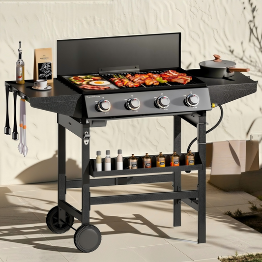 Captiva Designs All-in-One Propane Grill with Extra-Large 482 Sq.In Cooking Area, 52,000 BTU