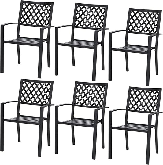 PHI VILLA 6pcs Metal Patio Dining Chairs with Armrest for Kitchen,Backyard,Balcony