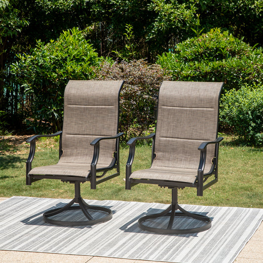 outdoor swivel dining chairs with enlarged padded seat and ergonomic chair back for 2