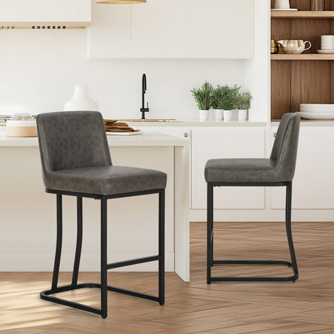 PHI VILLA 24" Modern Square PU Leather Bar Stool with Metal Frame, Set of 4