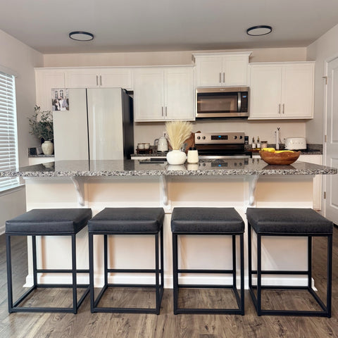 PHI VILLA 24'' Backless PU Leather Bar Stools for Kitchen Island with Sturdy Metal Frame- Set of 4