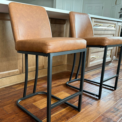 PHI VILLA 24" Modern Square PU Leather Bar Stool with Metal Frame, Set of 4