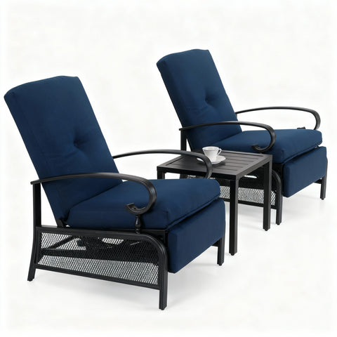 PHI VILLA Adjustable Patio Metal Relaxing Recliner Lounge Chair