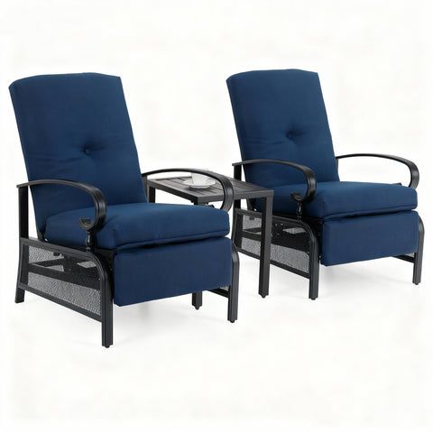 PHI VILLA Adjustable Patio Metal Relaxing Recliner Lounge Chair