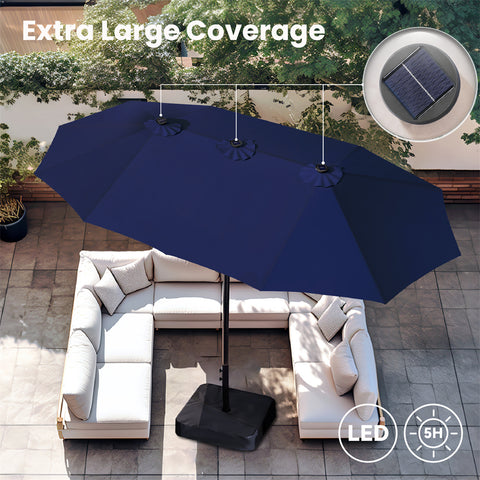 PHI VILLA 15ft Extra Large Double-Sided Patio Umbrella with Solar Powered LED Lights (Base Included)