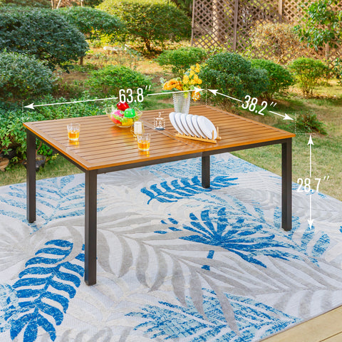 PHI VILLA 7-Piece Teak Grain Table & High-back Padded Textilene Chairs Patio Dining Sets