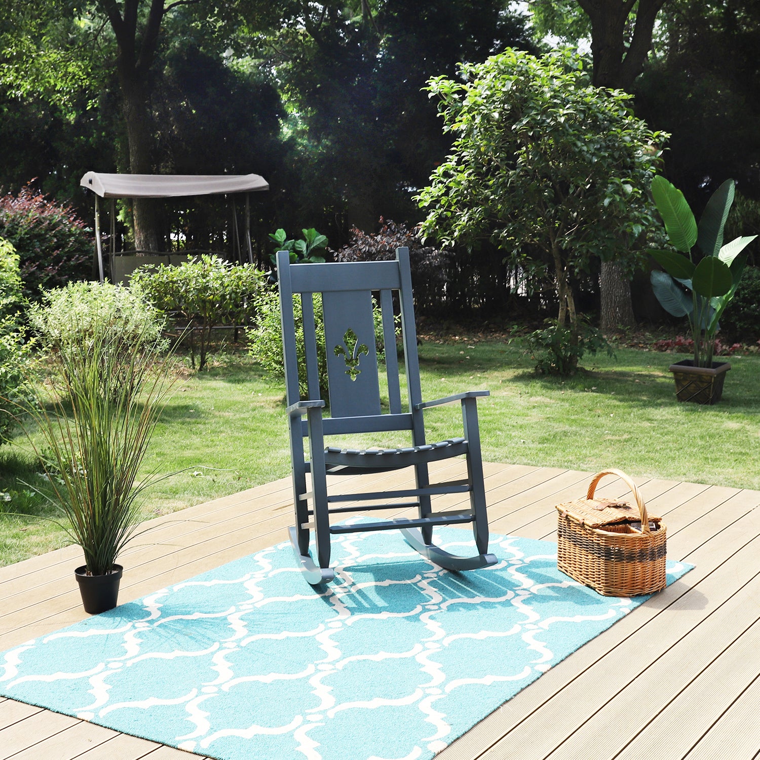 Phi Villa 1PC Solid Outdoor Indoor Rocking Chair for Patio Deck Garden Rocker Chair