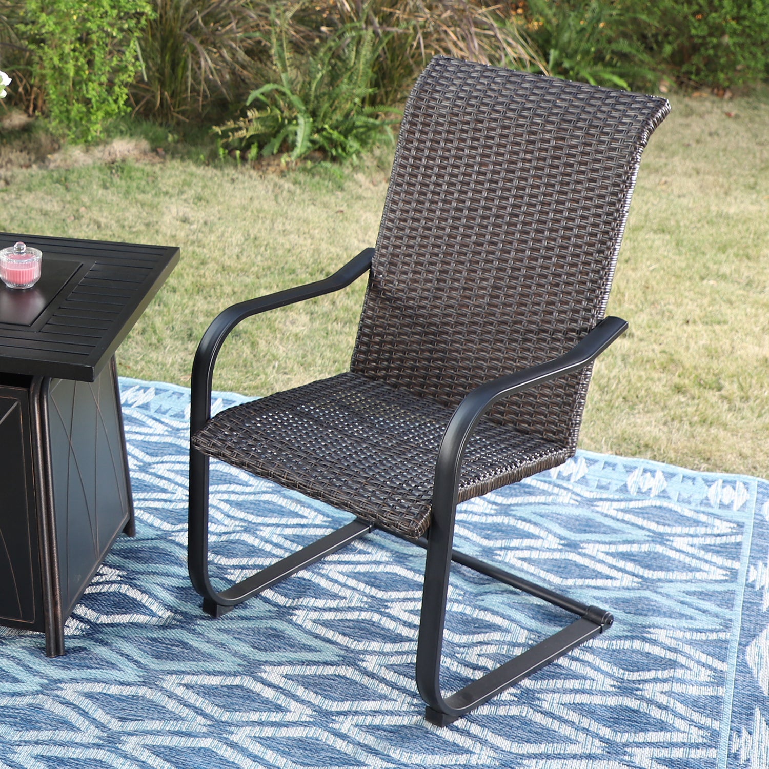 Sophia & William 3-Piece Rattan C-spring Dining Chairs & Small Round Table Patio Bistro Set