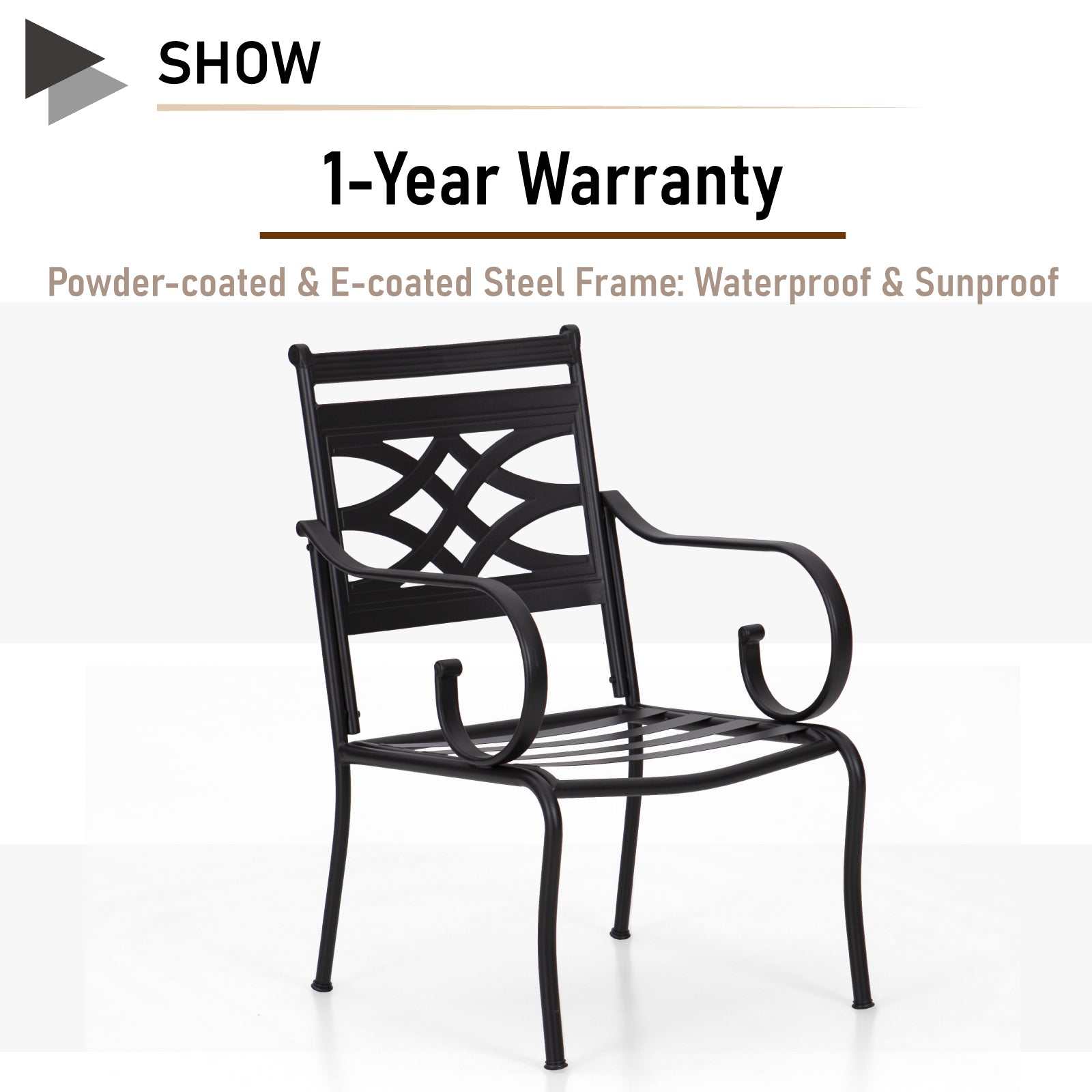 MFSTUDIO 7-Piece Outdoor Dining Set Steel Rectangle Table & Elegant Cast Iron Pattern Dining Chairs