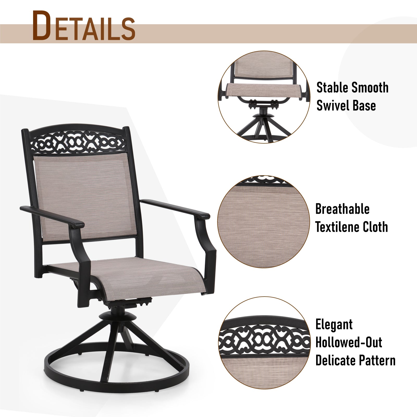 Sophia & William 5-Piece Geometrically Stamped Round Table & Cast Aluminum Pattern Textilene Dining Chairs Dining Chairs Outdoor Dining Set