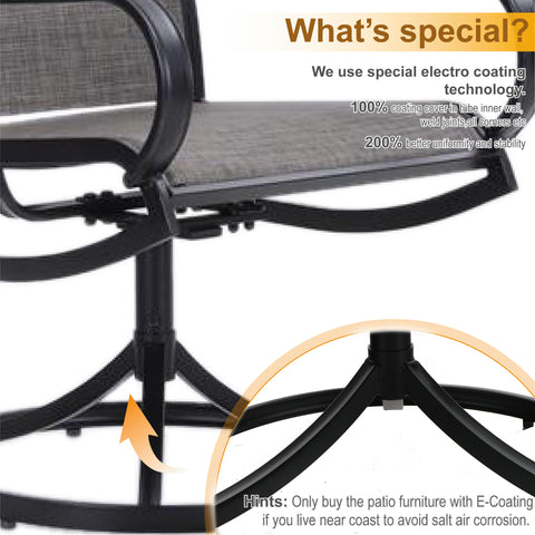 PHI VILLA 7-Piece Patio Dining Sets Wood-grain Pattern U-shaped-leg Table & Textilene Swivel Chairs