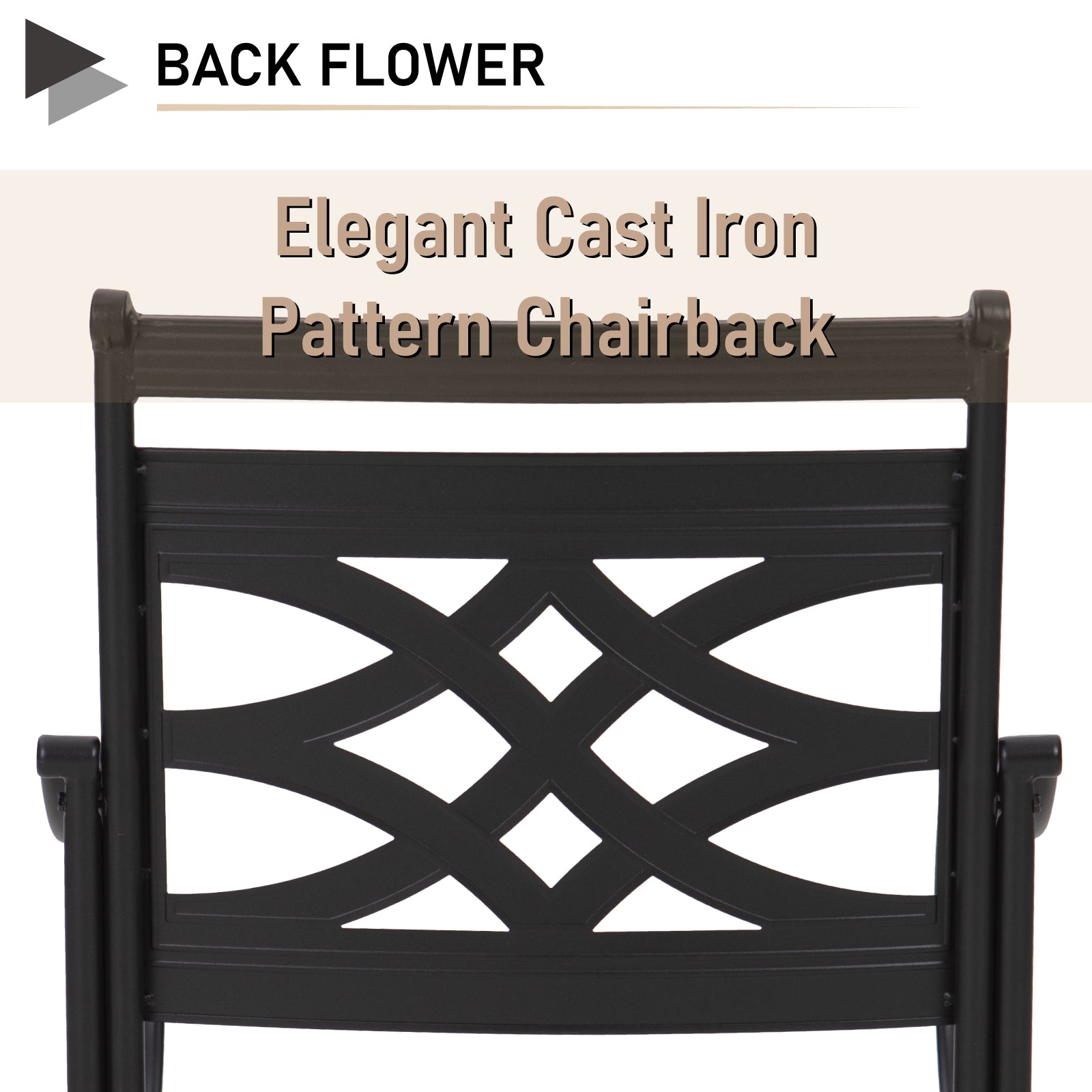 MFSTUDIO 5-Piece Outdoor Dining Set Geometrically Stamped Round Table & Elegant Cast Iron Pattern Dining Chairs