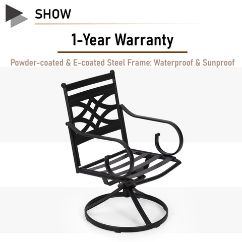 MFSTUDIO 5-Piece Outdoor Dining Set Gas Fire Pit Table & Elegant Cast Iron Pattern Dining Chairs