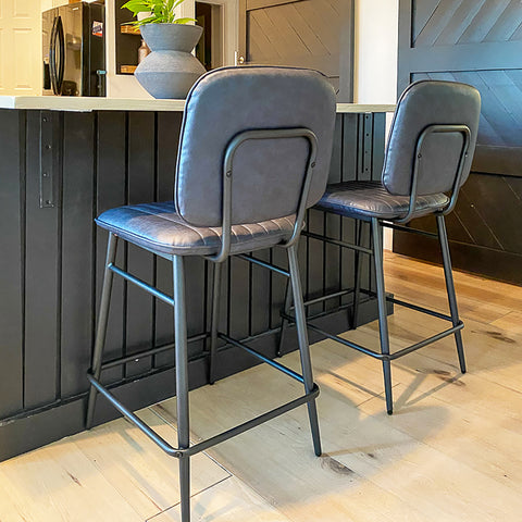 PHI VILLA PU Leather Counter Height Bar Stools with Back，Set of 2