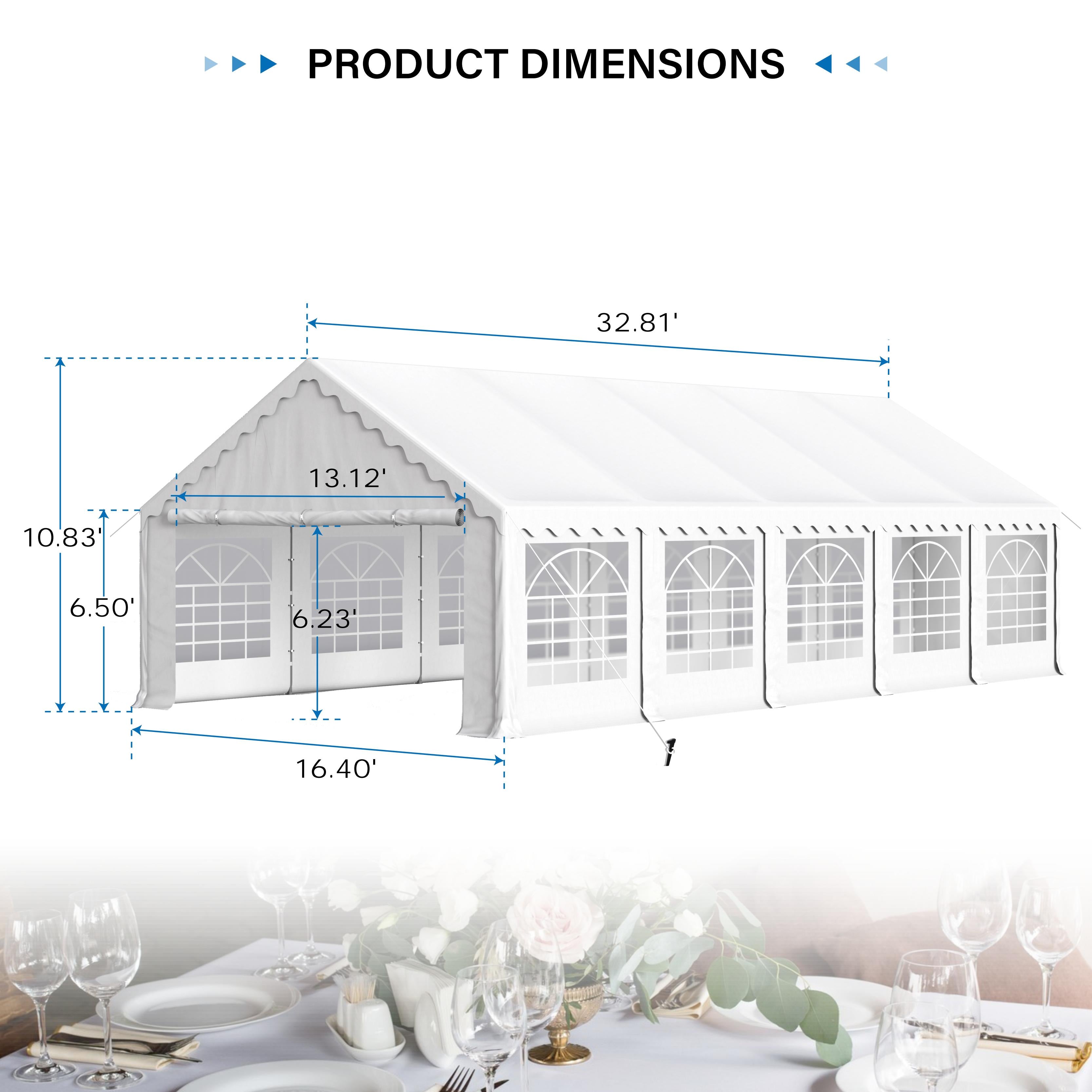 PHI VILLA 16'x32' Scalloped Valance Party Tent Canopy Shelter with Heavy Duty Design (Includes Carry Bag)