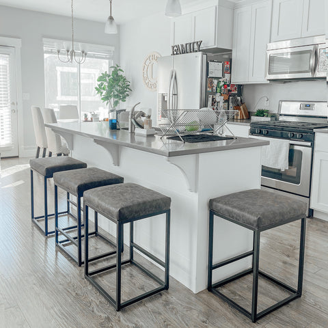 PHI VILLA 24'' Backless PU Leather Bar Stools for Kitchen Island