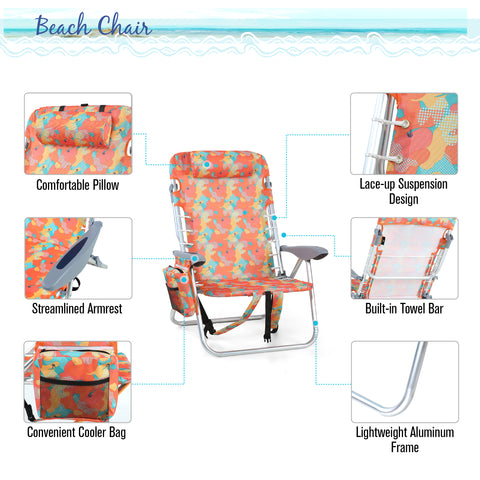 ALPHA CAMP 4-Position Backpack Folding Beach Chair with Cooler Bag
