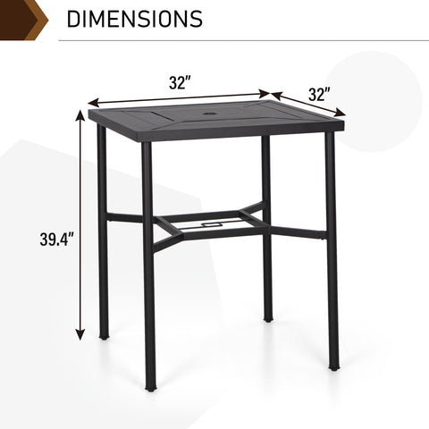 PHI VILLA Patio 32" Geometrically-stamped Steel Square Bar Dining Table