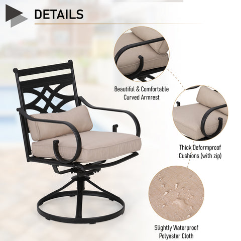 MFSTUDIO 5-Piece Outdoor Dining Set Wood-look Square Table & Elegant Cast Iron Pattern Dining Chairs