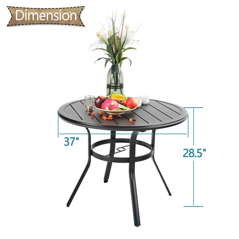 PHI VILLA 5-Piece Rattan Dining Chairs & Steel Round Table Outdoor Dining Set