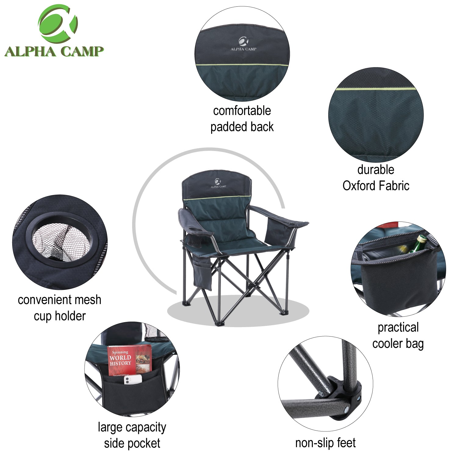 ALPHA CAMP Folding Camping Chair Portable Padded Oversized Chairs