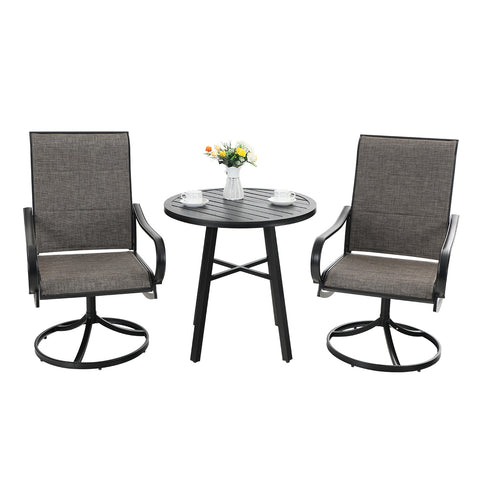 PHI VILLA 3-Piece Patio Bistro Set Small Round Tea Table & Textilene Swivel Chairs