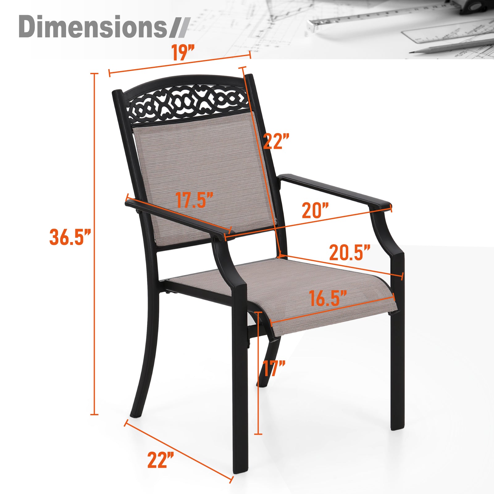 Sophia & William 5-Piece Steel Square Table & Cast Aluminum Pattern Textilene Dining Chairs Outdoor Patio Dining Set