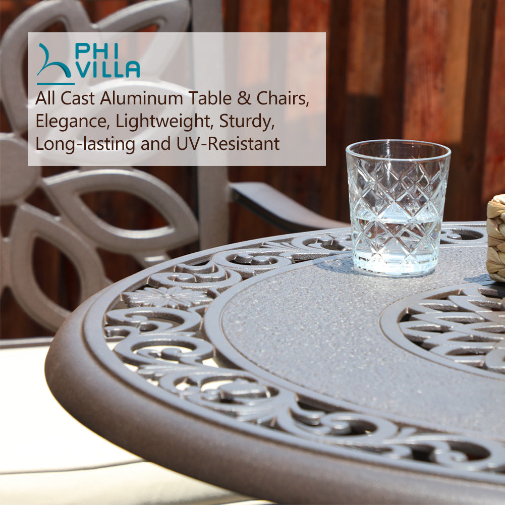 MFSTUDIO Cast Aluminum Patio Outdoor Pub Height Swivel Bistro Bar Stools Chairs & Round Table Set