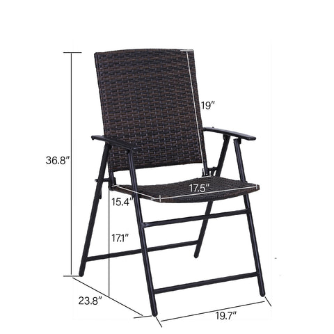 PHI VILLA 3-Piece Folding Rattan Chairs & Small Square Table Patio Bistro Set