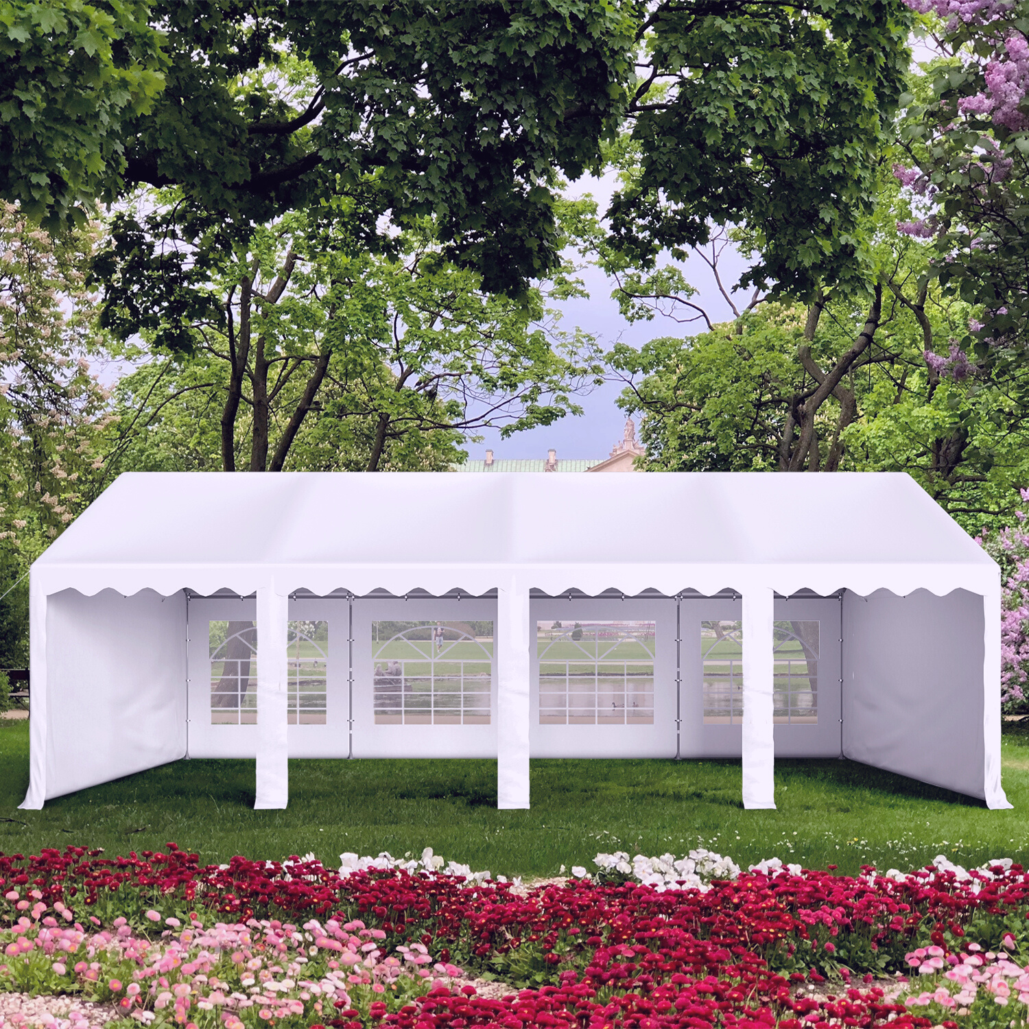 PHI VILLA 13'x26' Scalloped Valance Party Tent Canopy Shelter with Heavy Duty Design (Includes Carry Bag)
