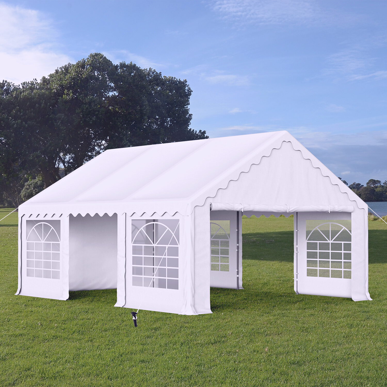 PHI VILLA 16'x20' White Scalloped Valance Party Tent Canopy Shelter with Heavy Duty Design (Includes Carry Bag)