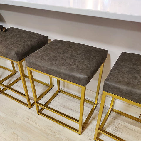 PHI VILLA 24" Square Modern PU Leather Bar Stools with Golden Frame