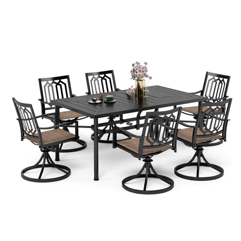 Sophia & William 7-Piece Patio Dining Set Geometrically Stamped Table & Textilene Seat Dining Chairs